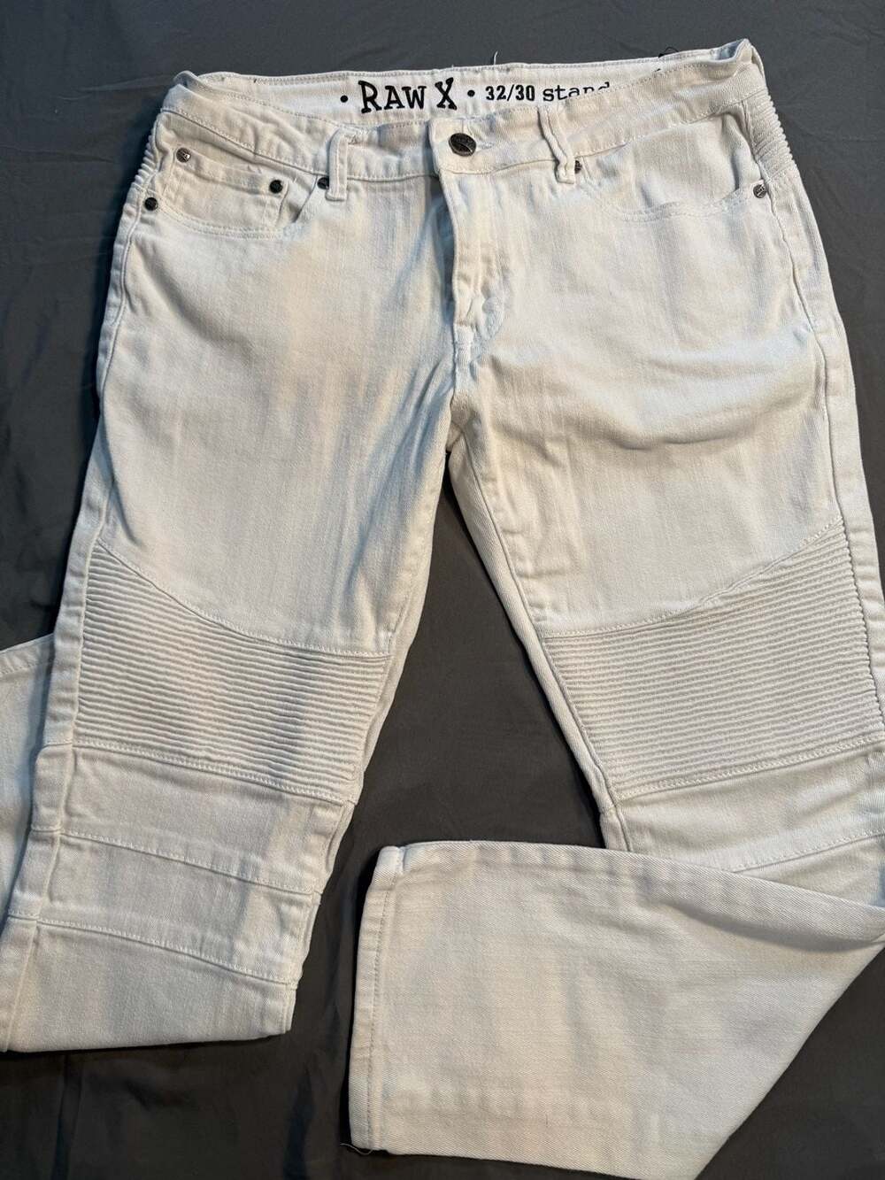 Raw X Men's White Biker Moto Jeans Size 32x30 Ribbed knee